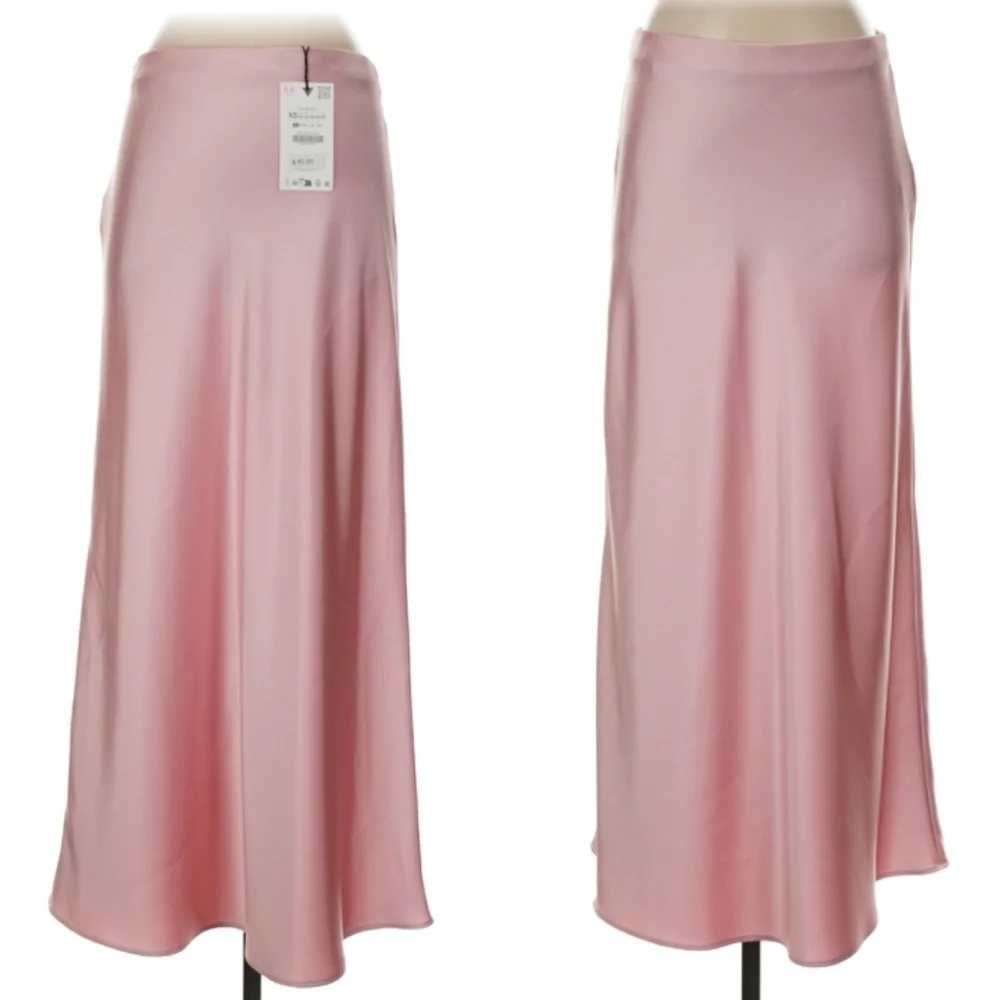 Zara Satin Effect Midi Skirt Light Pink Size XS